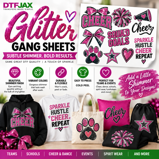 Apparel GLITTER DTF Gang Sheet 8 FEET Min order- COLD PEEL
