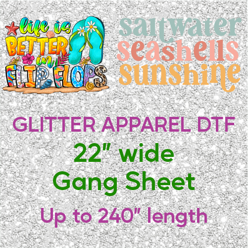 Apparel GLITTER DTF Gang Sheet - COLD PEEL